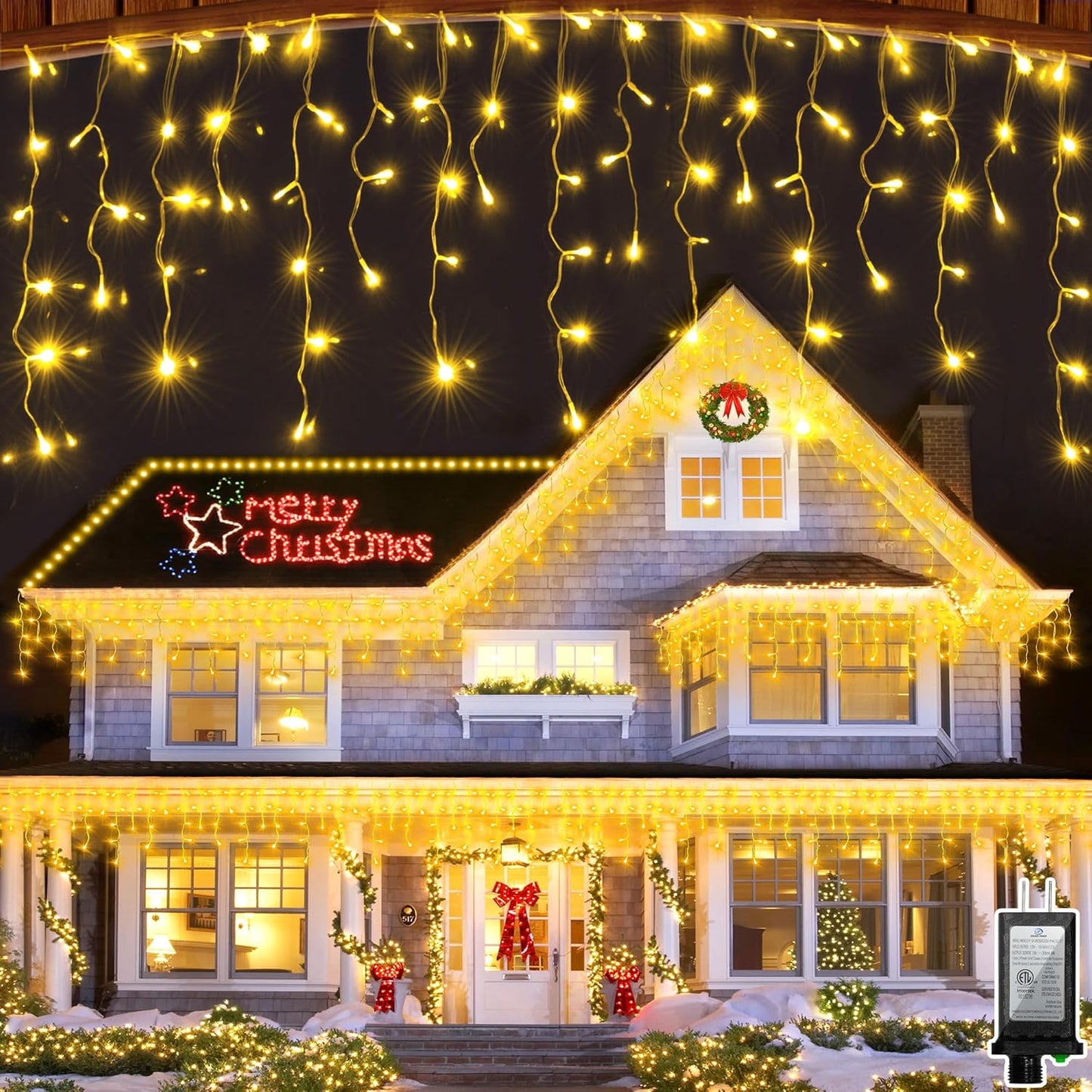 82FT LED Outdoor Christmas Lights with 180 Ice Drops for Decor