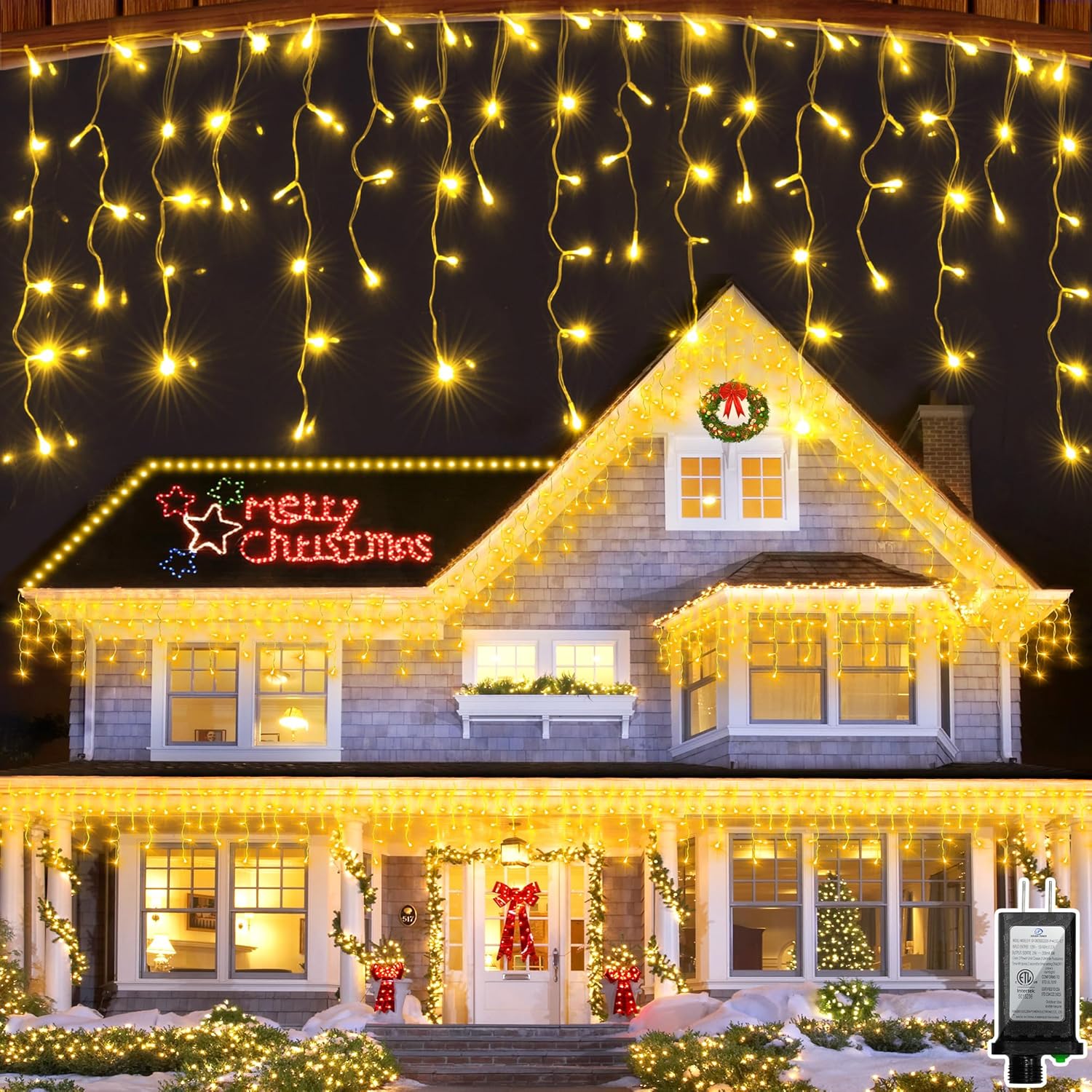 82FT LED Outdoor Christmas Lights with 180 Ice Drops for Decor
