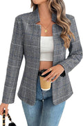 ELLEVEN Women's Plaid Blazer Open Front Stand Collar Houndstooth