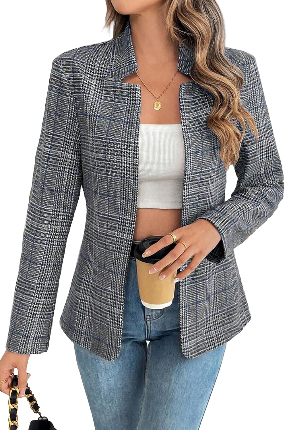 ELLEVEN Women's Plaid Blazer for Work and Casual Outfits