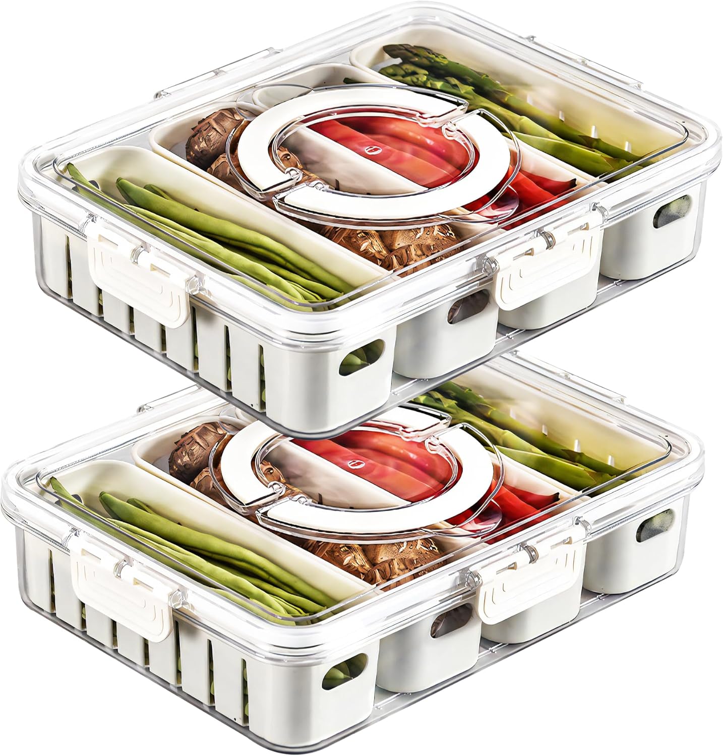 2Pack Divided Veggie Tray with Lid for Travel and Storage