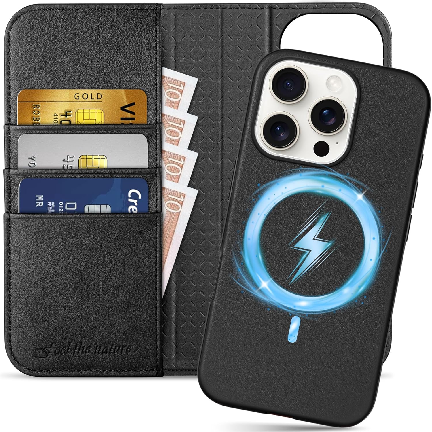 Genuine Leather Detachable Wallet Case for iPhone 16 Pro 5G