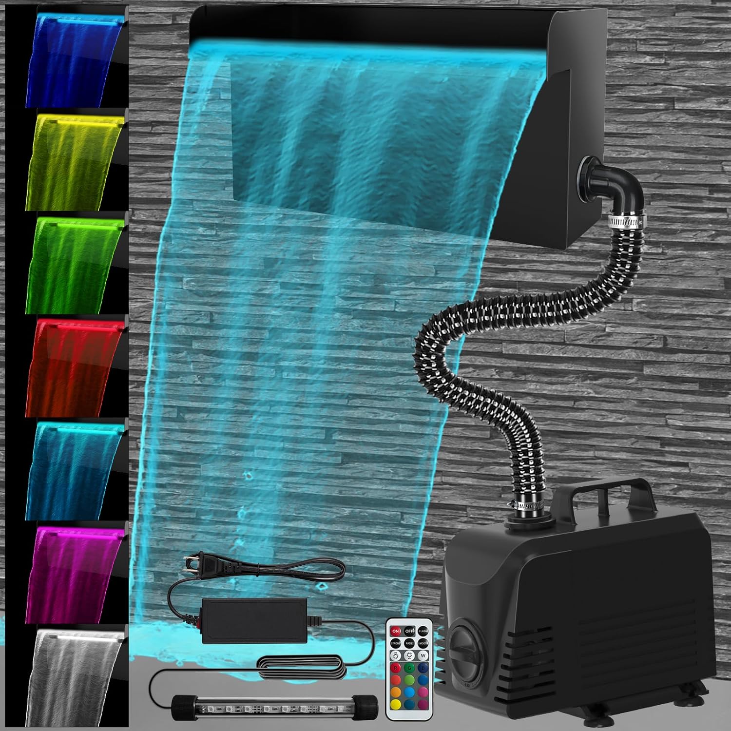 AquaMiracle Pond Waterfall Kit with LED Lights for Outdoor Spaces