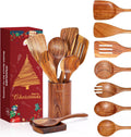 9 PCS Wooden Spoons for Cooking Natural Teak Utensil Set - Spoon Rest