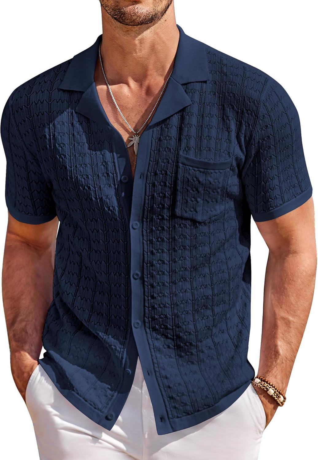 COOFANDY Men's Knit Button Down Shirt for Summer Casual Style
