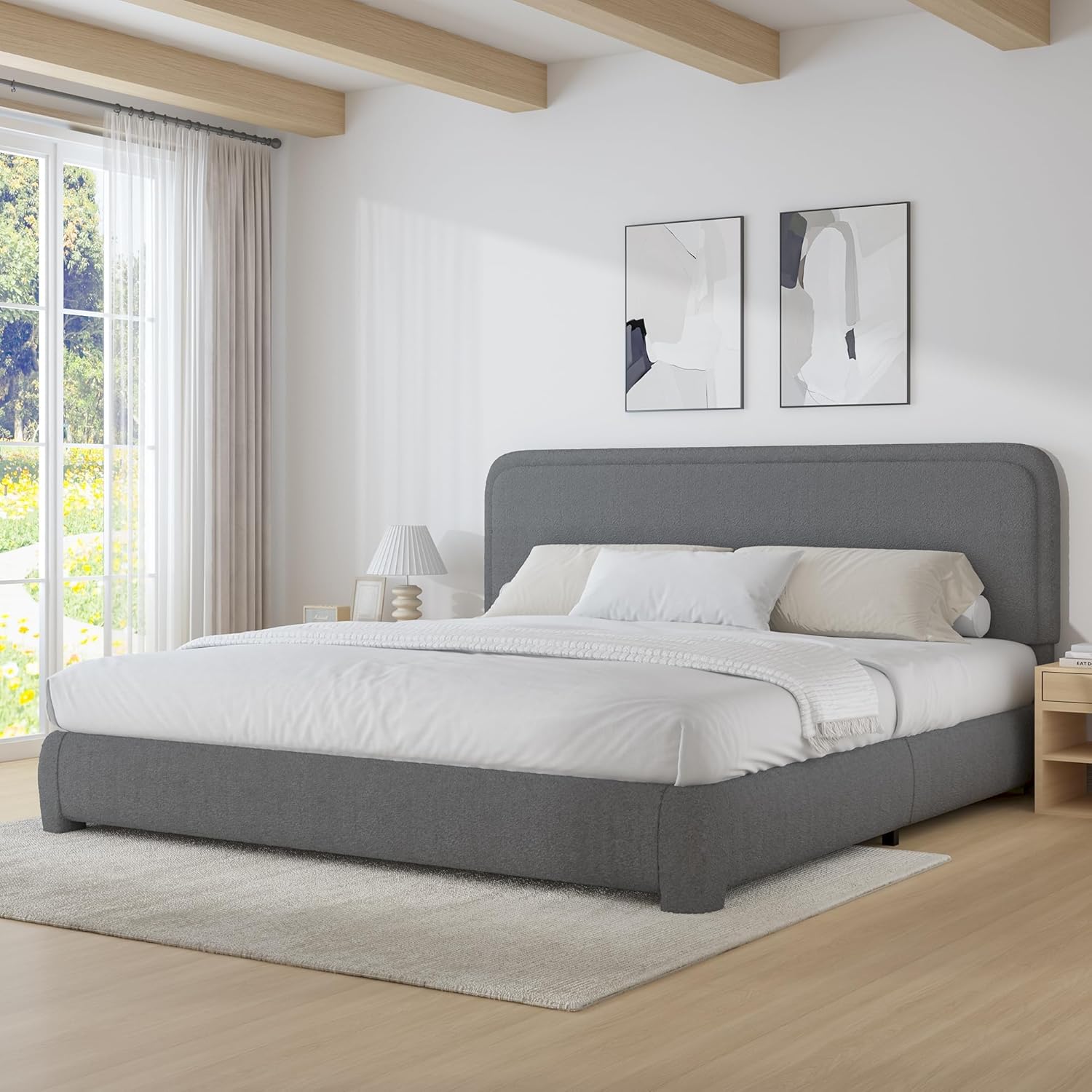 BarnFurin King Size Boucle Bed Frame for Modern Comfort