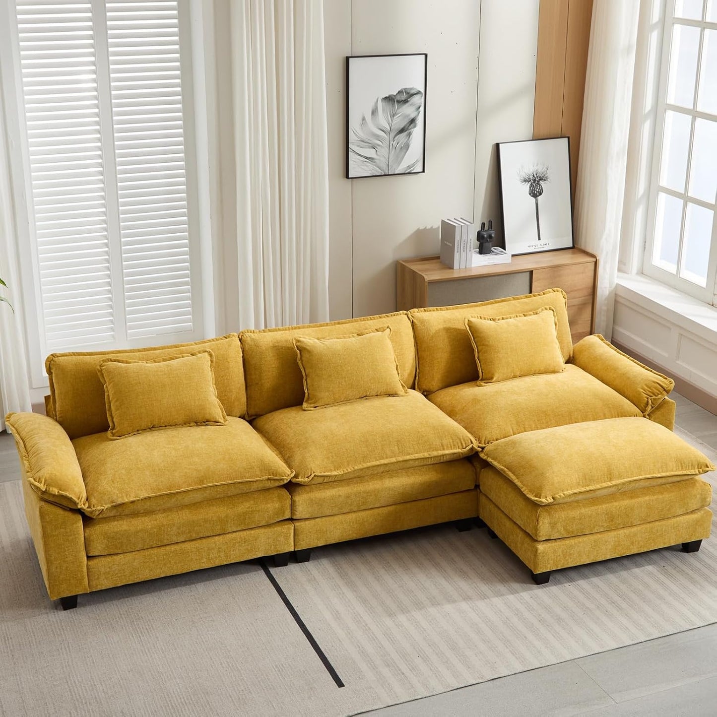 120in Modular Sectional Sofa - Comfy Cloud Couch with Ottoman