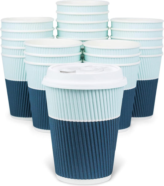 Leak-Proof 12 oz Coffee Cups - 80 Set, Sturdy Lids, Keeps Shape, Protects Fingers!