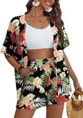 Womens 2 Piece Kimono Tropical Print Cover Up Set - Summer Beachwear