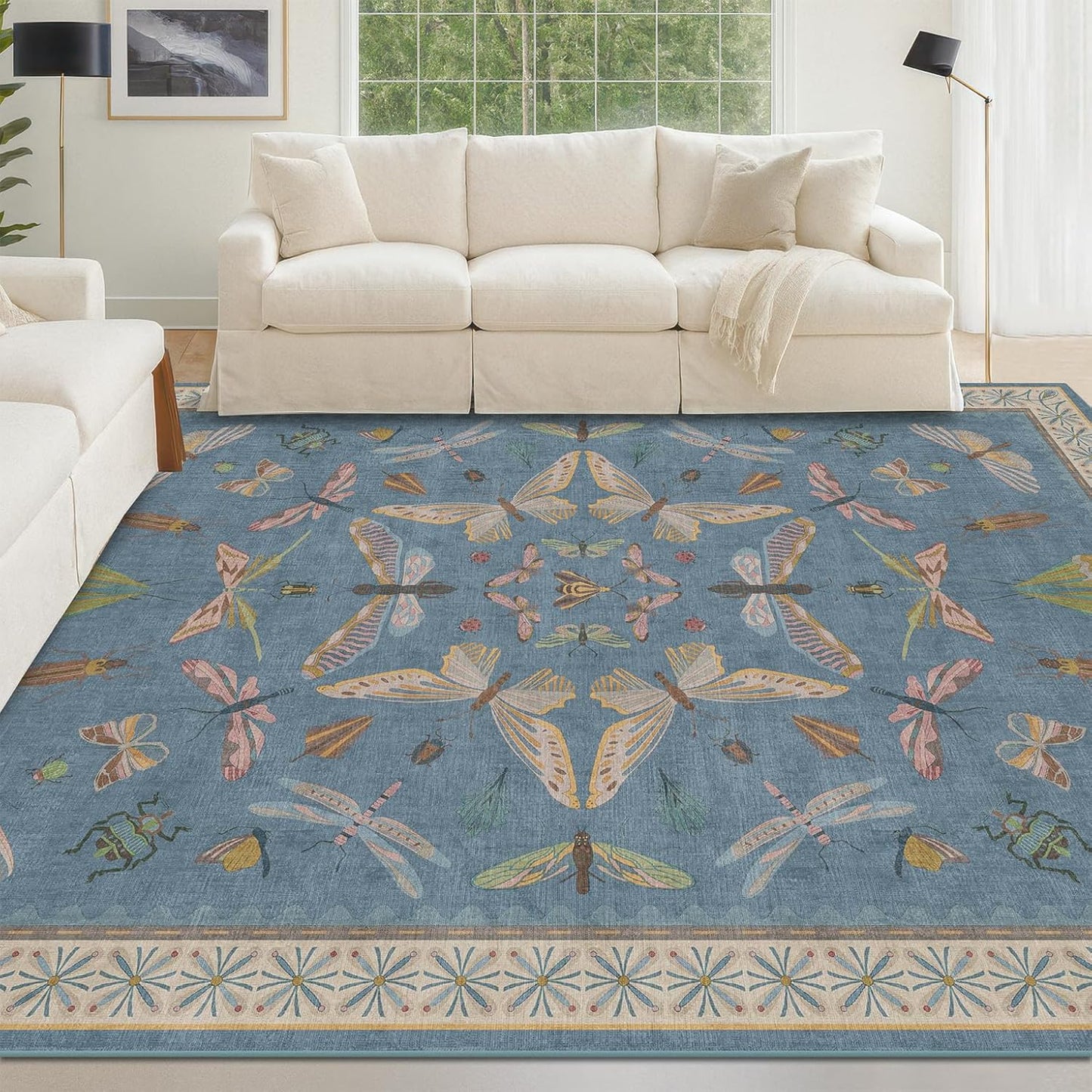 Modern Rugs for Living Room - 5x8 Moth Blue Carpet for Kids