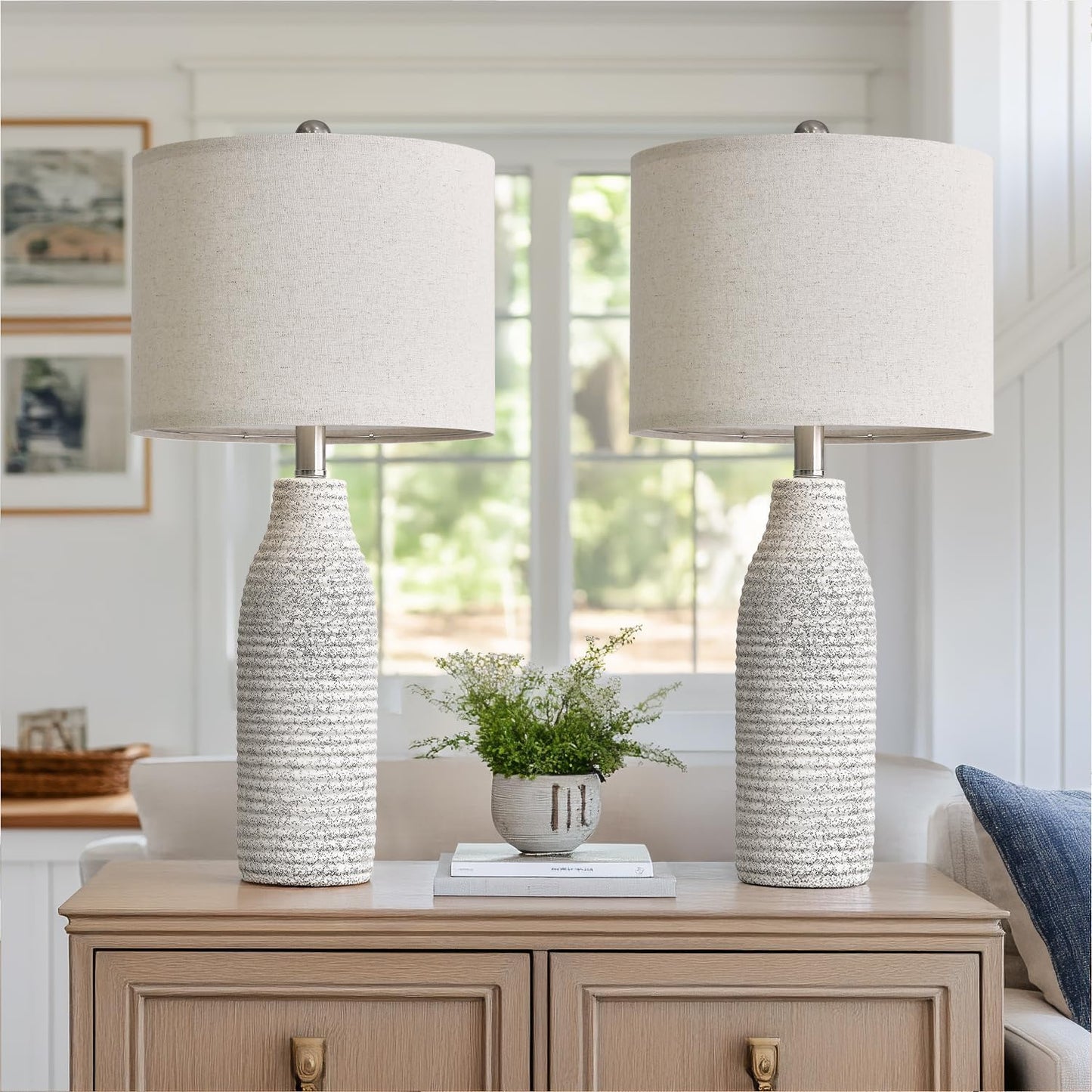 25 Inch Ceramic Table Lamps Set of 2 for Living Room Decor