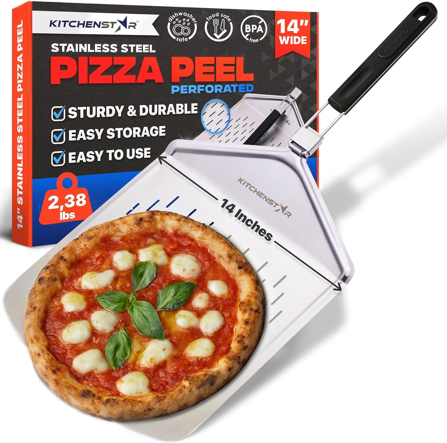 KitchenStar Perforated Pizza Peel 14 inch for Perfect Pizza