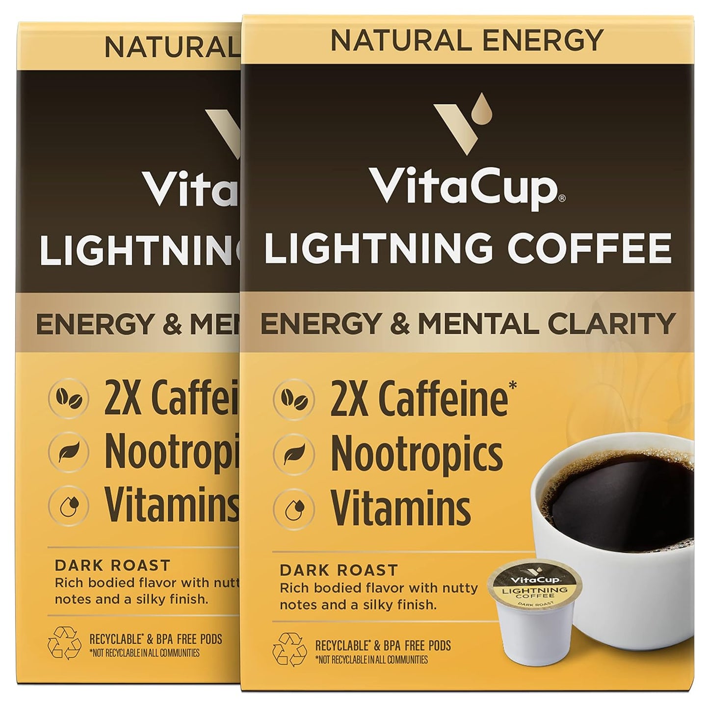 VitaCup Lightning Coffee Pods for Memory & Focus with 2X Caffeine