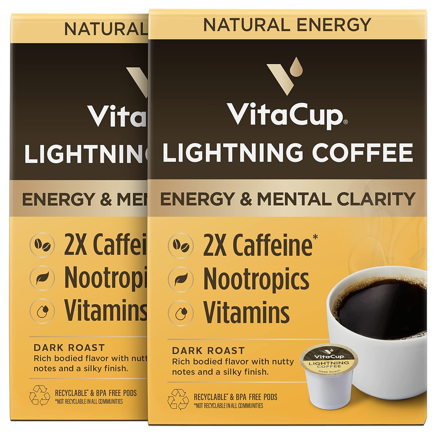 VitaCup Lightning Coffee Pods for Memory & Focus with 2X Caffeine