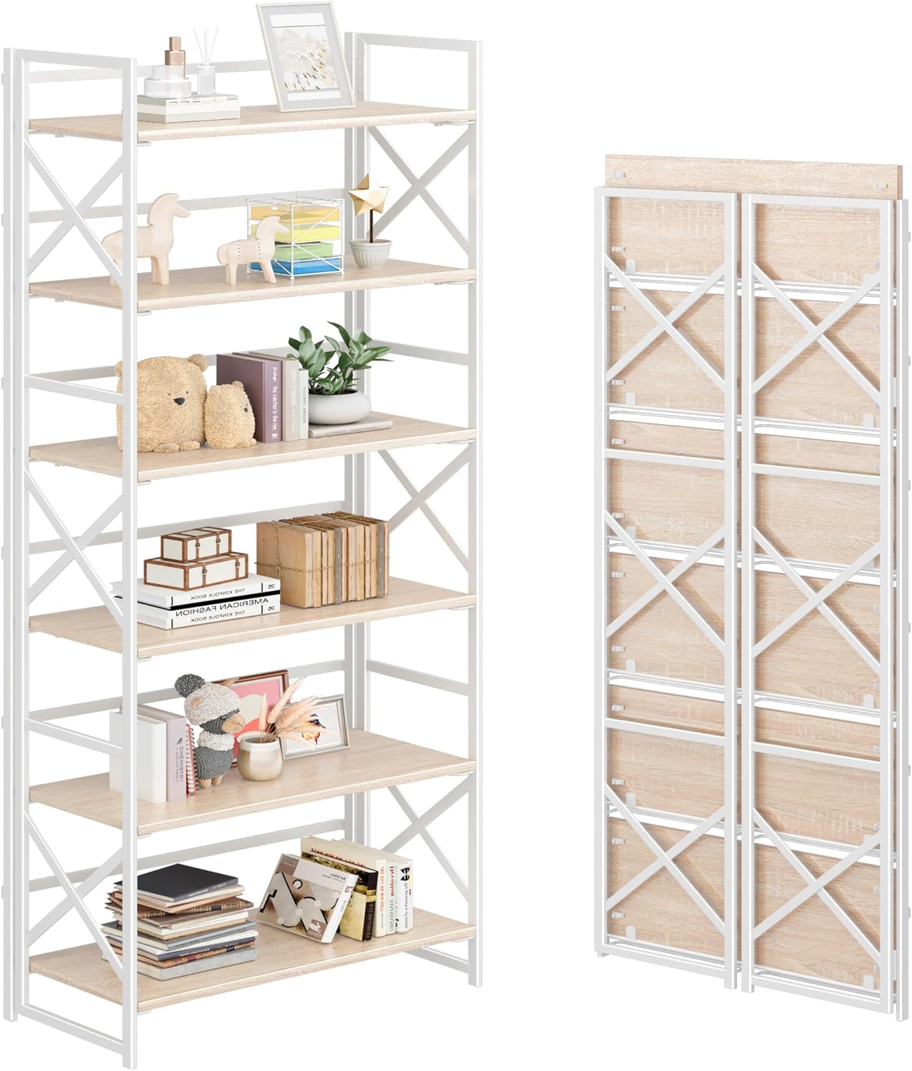 4NM 6 Tiers No Assembly Book Shelves for Home Office & Living Room