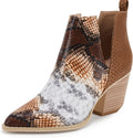 Pointed Toe Stacked Mid Heel Ankle Boots V Cut Back Zipper