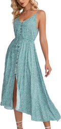 Women's Polka Dot Boho Sundress V Neck Spaghetti Strap Midi