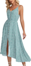 Polka Dot Spaghetti Strap V Neck Midi Dress - Flowy Summer Sundress