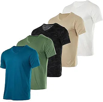 Real Essentials 5 Pack Mens V-Neck Dry-Fit Performance T-Shirts