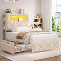 Twin Upholstered LED Bed Frame with Storage Drawers - Velvet Twin Bed