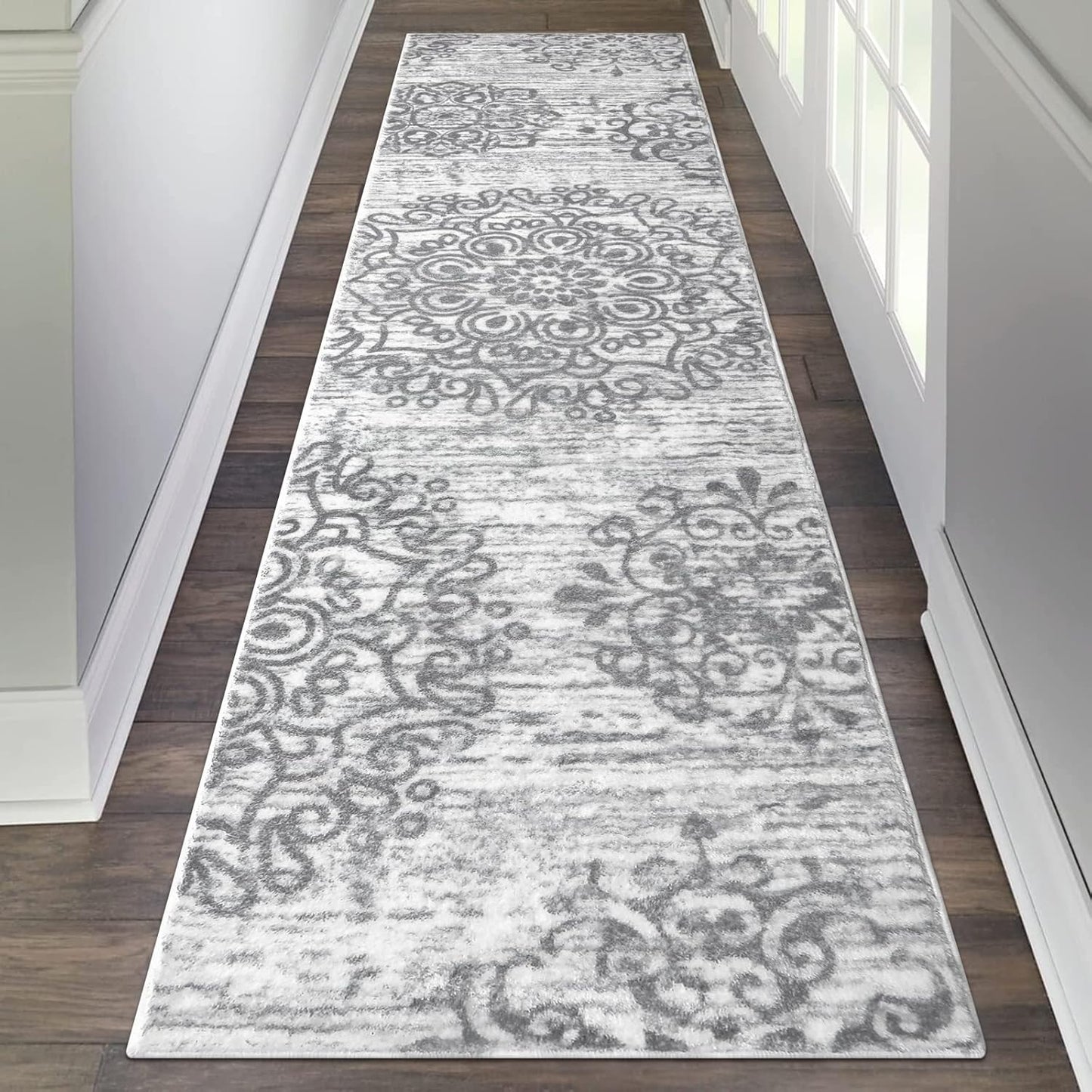 HEBE Hallway Runner Rug 2ftx8ft Vintage Non Slip Boho Carpet