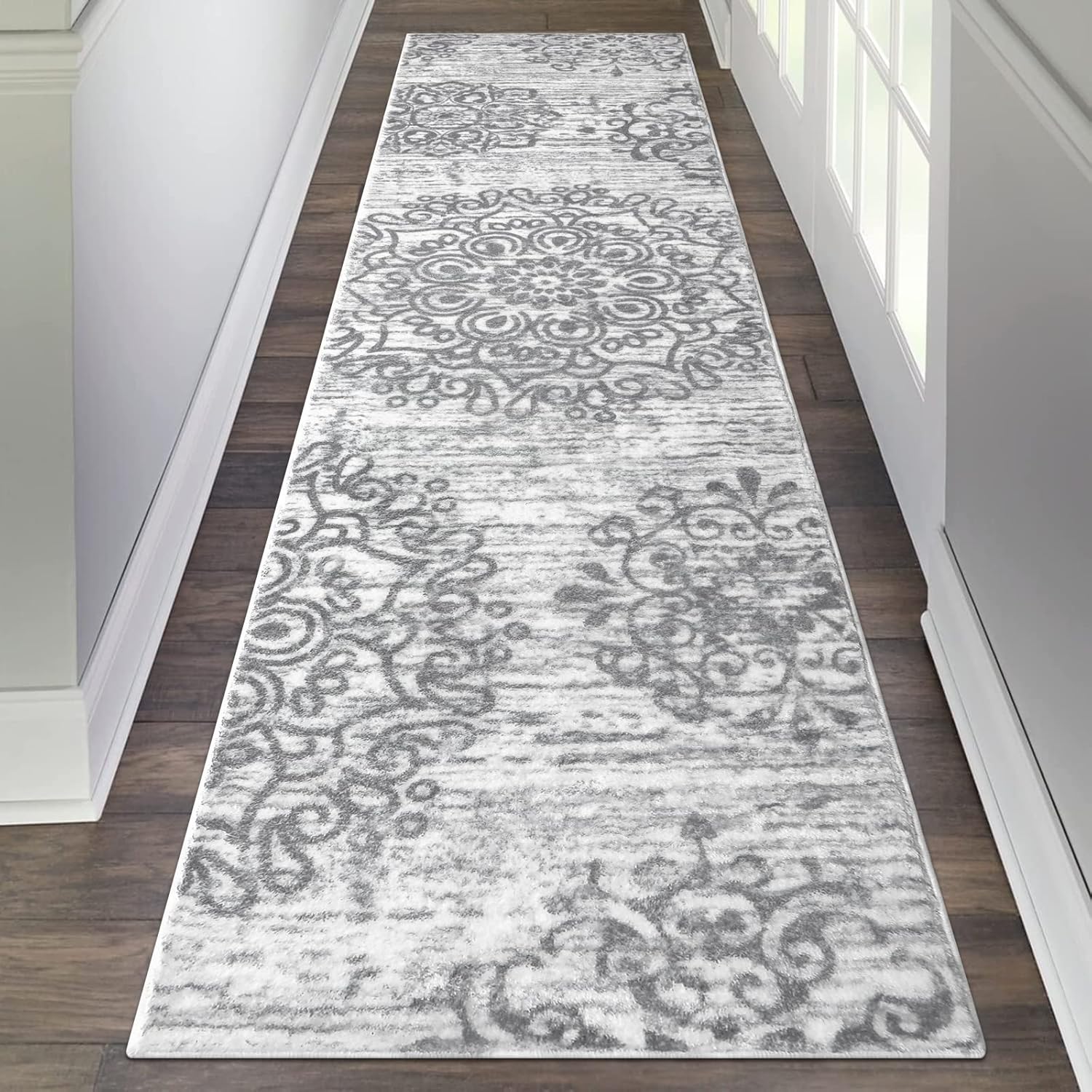 HEBE Hallway Runner Rug 2ftx8ft Vintage Non Slip Boho Carpet