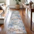 Abstract Runner Rug 2x8 Ft Washable Runner for Hallway - Modern Blue