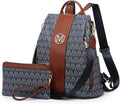 Women Fashion Vegan Leather Backpack Purse Set 2pcs - Anti-Theft