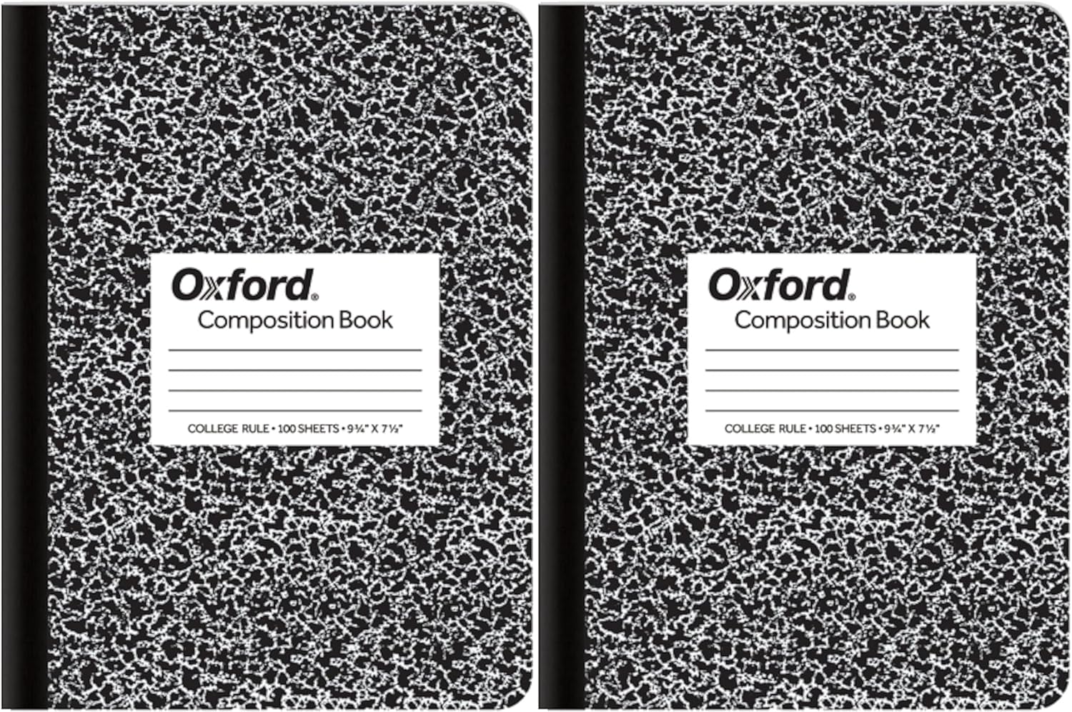 X2 Oxford Composition Notebooks, College Ruled, Black Marble Covers, 100 Sheets