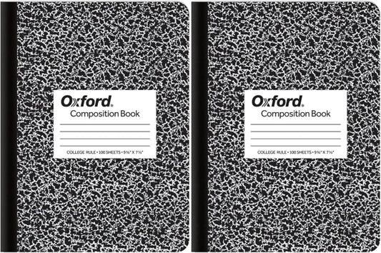 X2 Oxford Composition Notebooks, College Ruled, Black Marble Covers, 100 Sheets