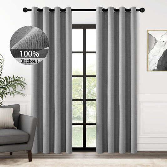 100% Blackout Grey Solid Curtains for Bedroom and Living Room