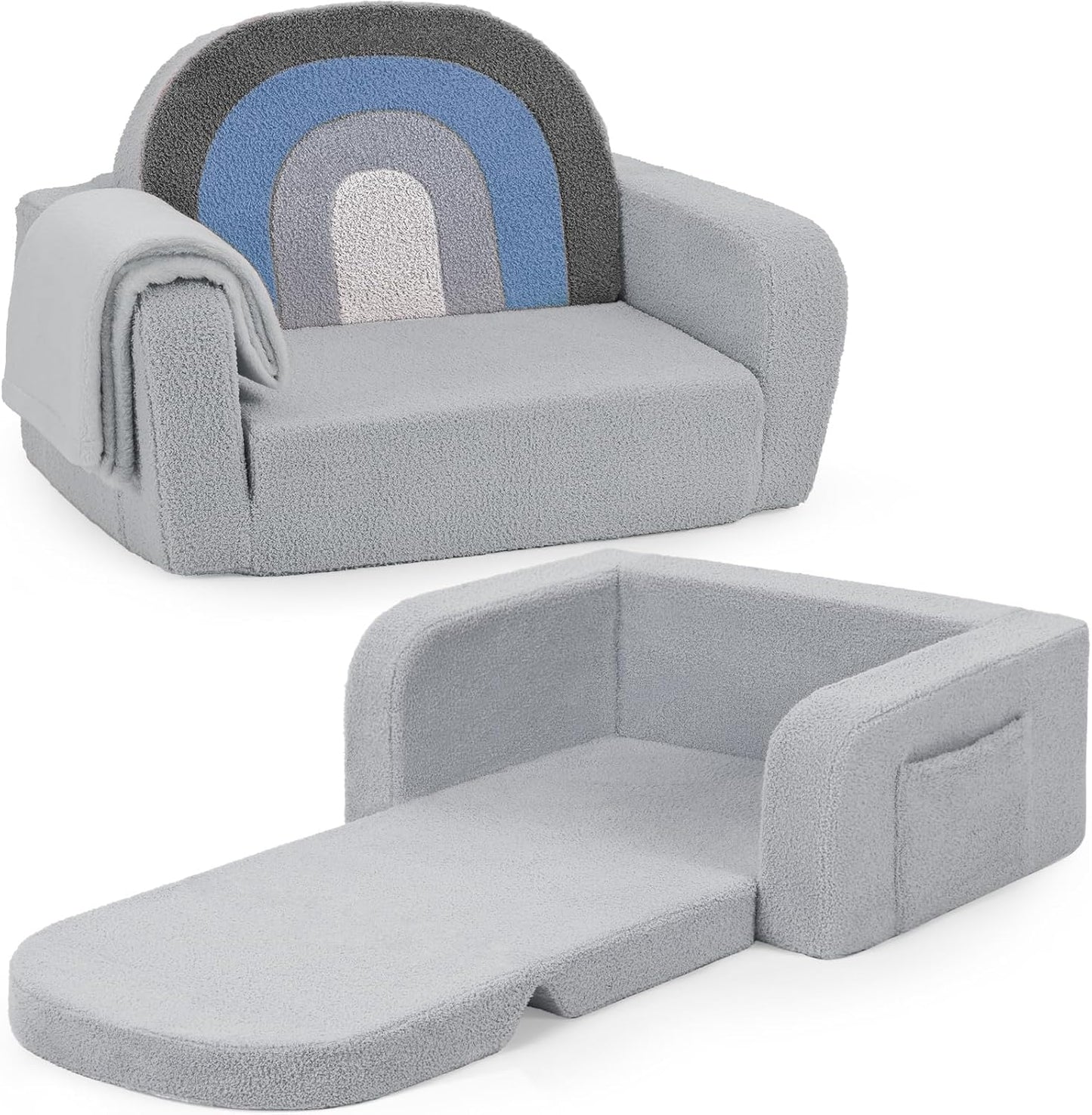 Kids Couch 2-in-1 Soft Toddler Couch with Blanket for Fun