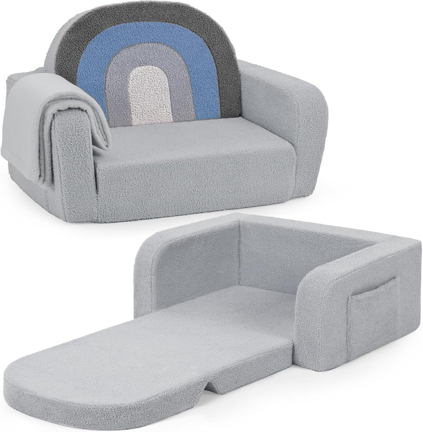 Kids Couch 2-in-1 Soft Toddler Couch with Blanket for Fun