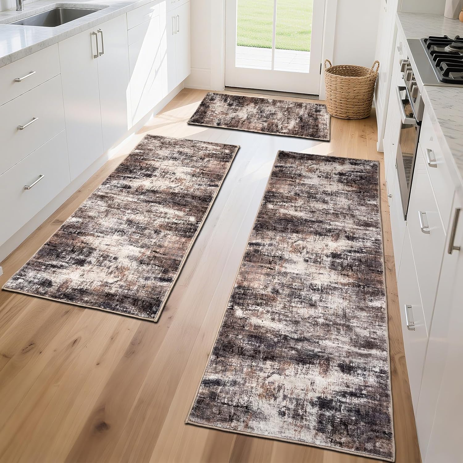 Boho Kitchen Rug Set 3Pcs Non Slip Washable Farmhouse Decor