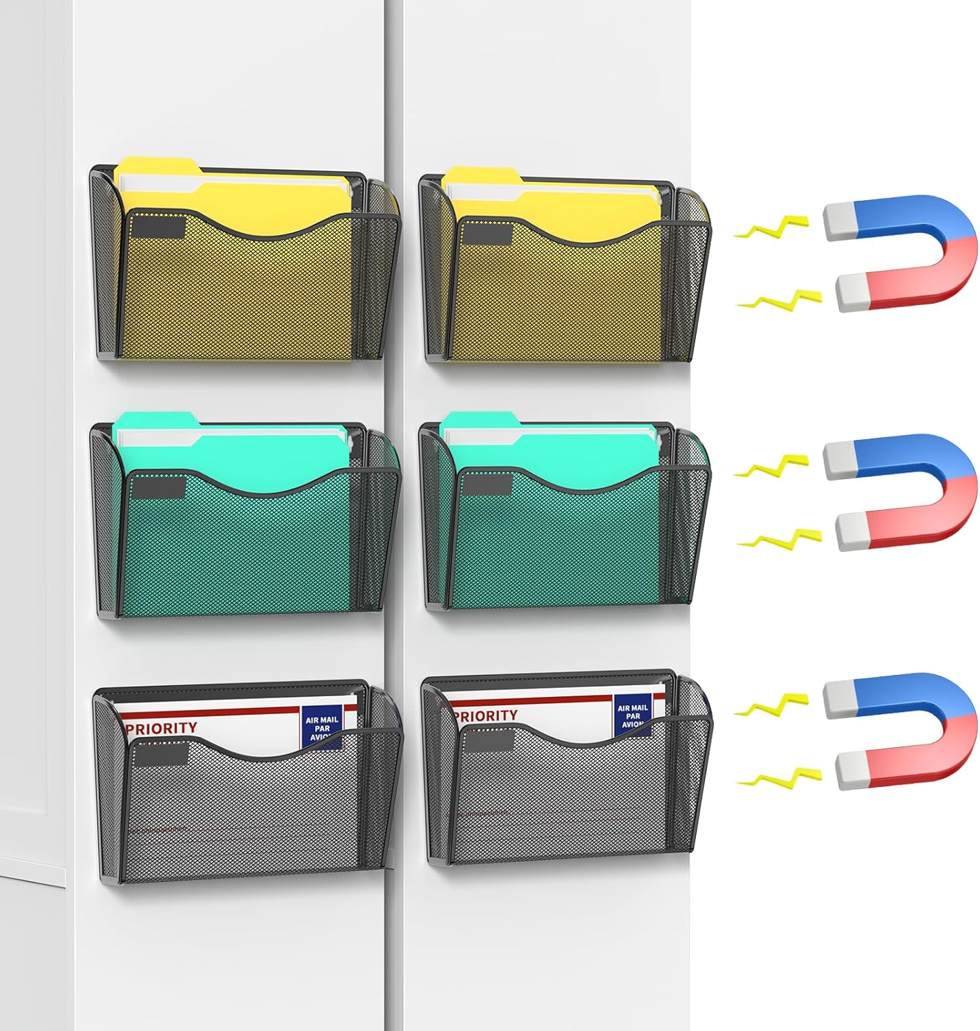Magnetic File Holder 6 Pack for Office and Home Organization
