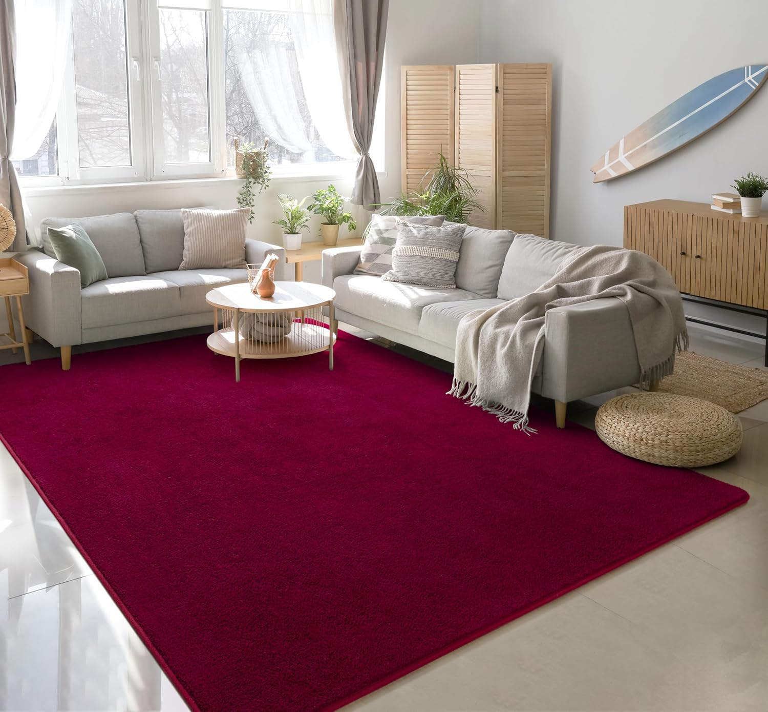 Soft Rugs for Living Room 5x7 Wine Red, Minimalist Area Rug