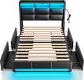 Twin Size PU Leather Bed Frame with LED Lights and Charging Station