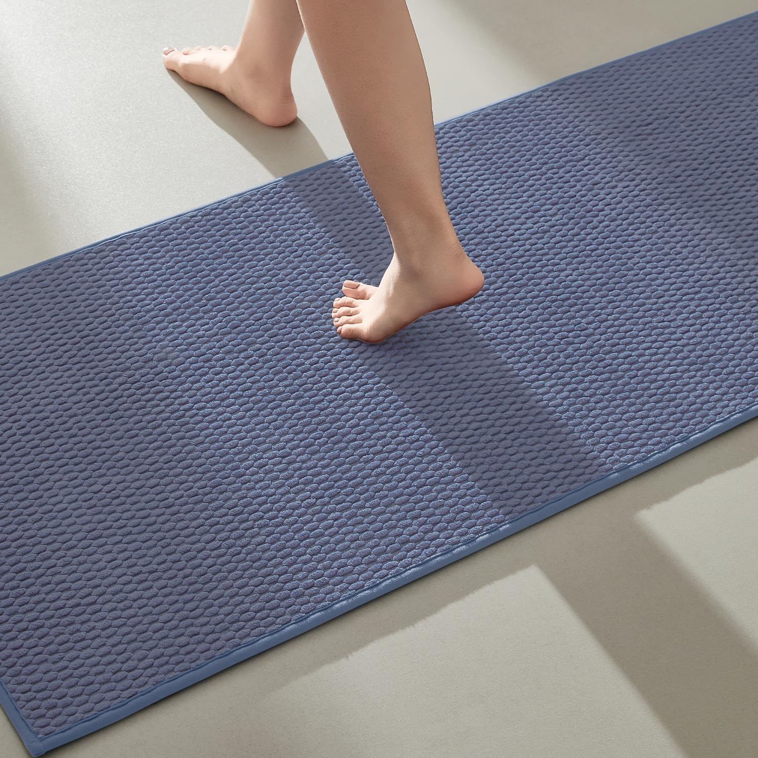 Bathroom Runner Rugs Non Slip Quick Dry Denim Blue 24x70