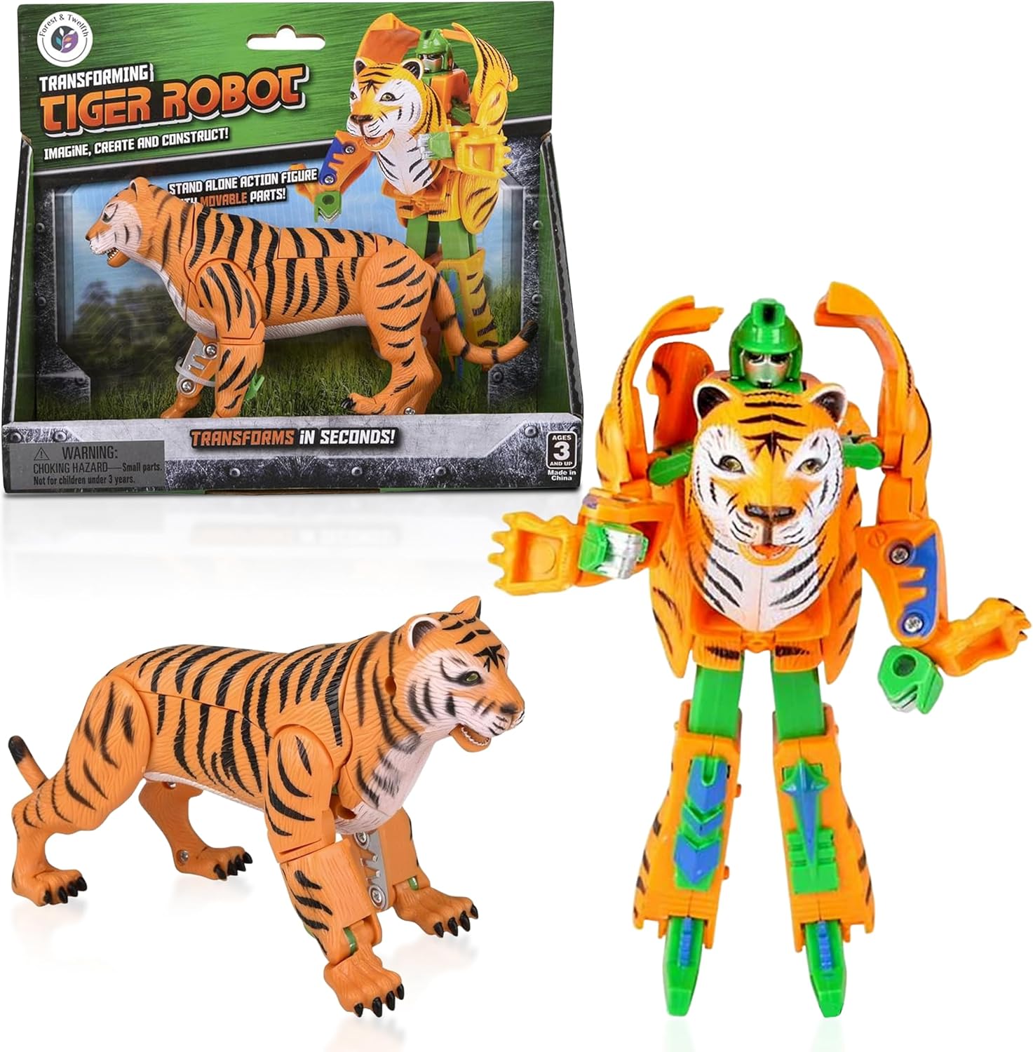 Forest & Twelfth Tiger Jungle Transforming Action Figure - Animal to Robot Toy in Seconds!