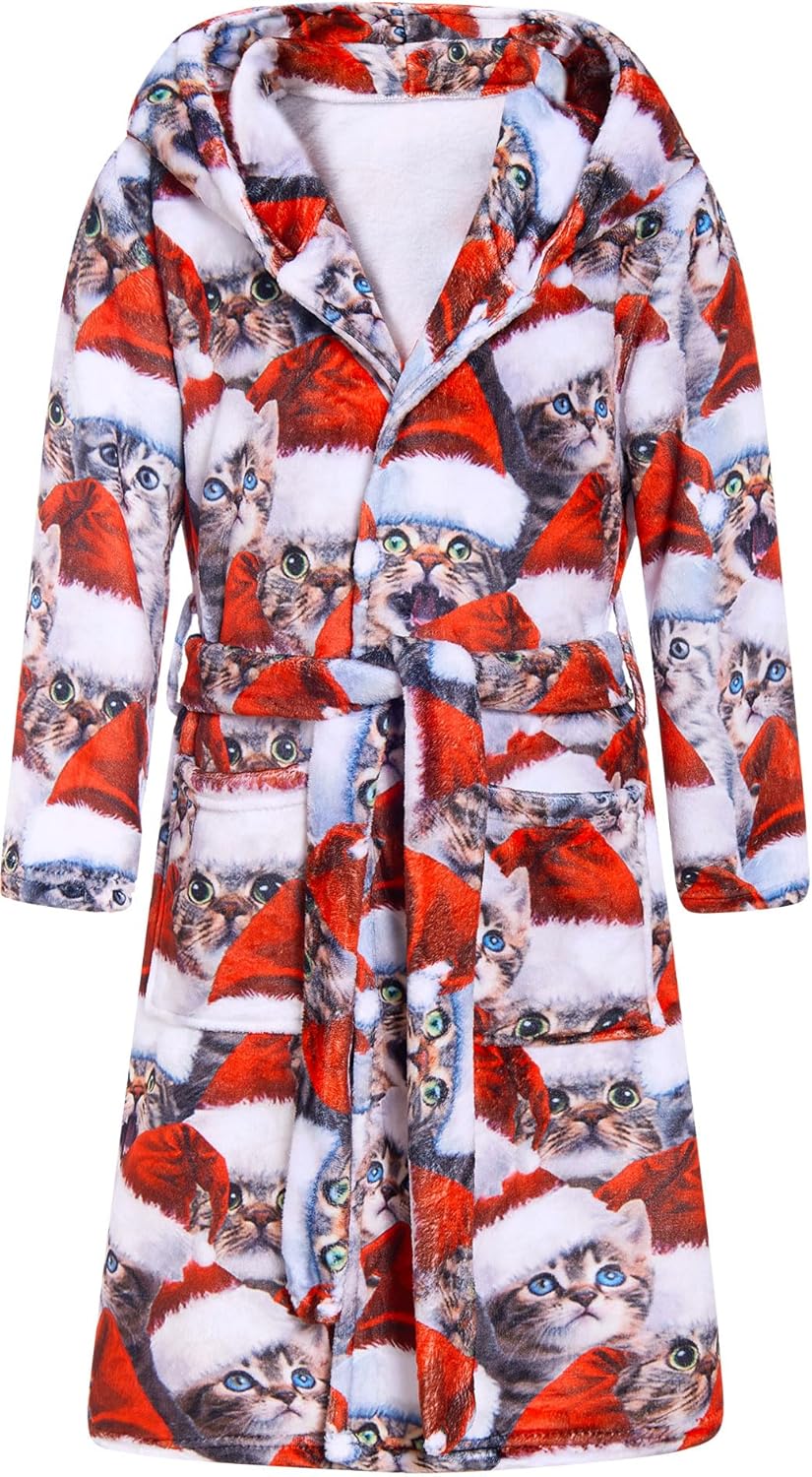 Funnycokid Boys Hooded Fleece Bathrobe for Ages 7-14 Years
