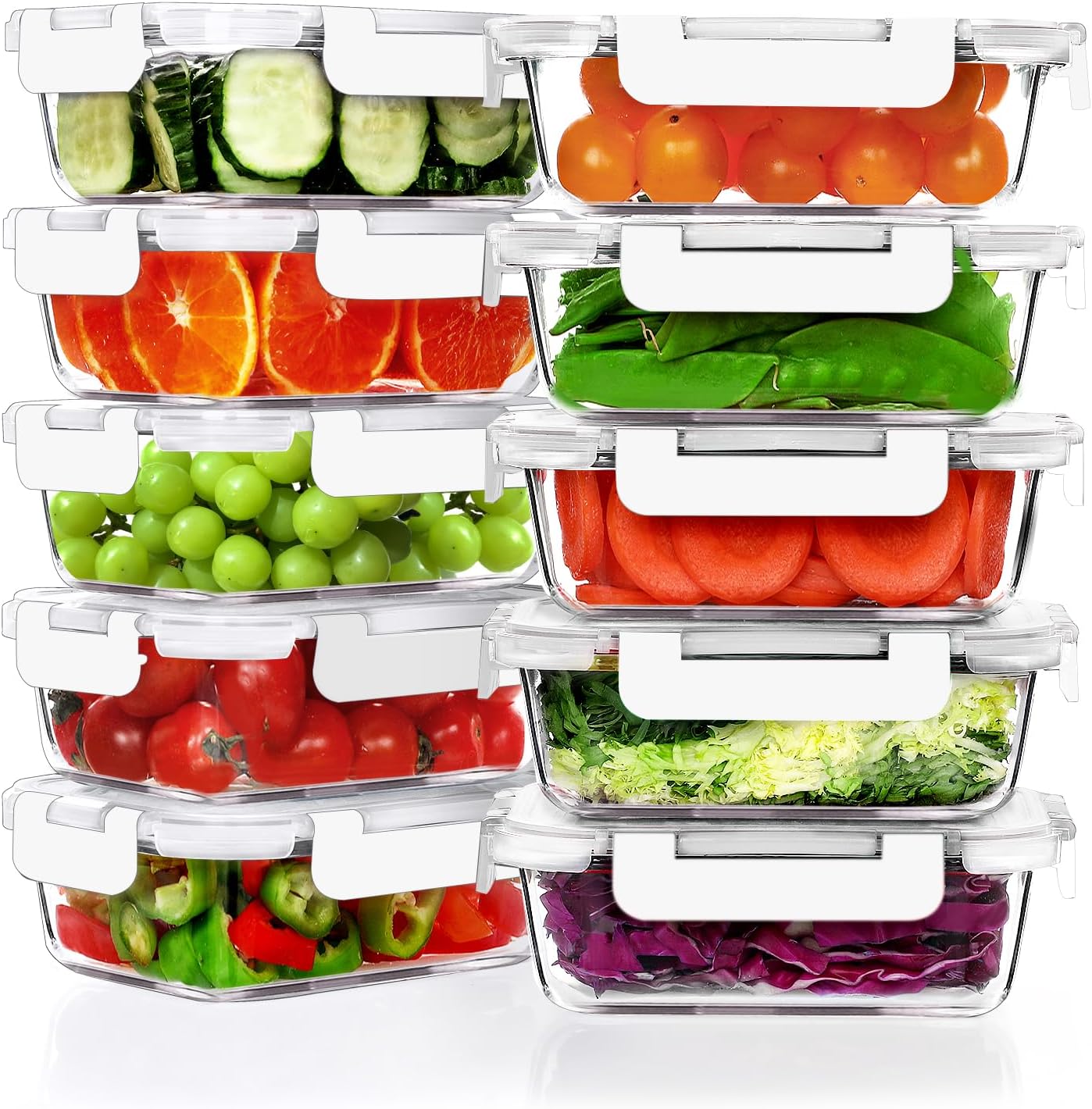 VERONES 10 Pack 22 OZ Glass Meal Prep Containers for Food Storage