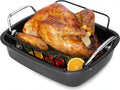 Nonstick Roasting Pan with Rack 17 x 13 in - Sturdy Carbon Steel