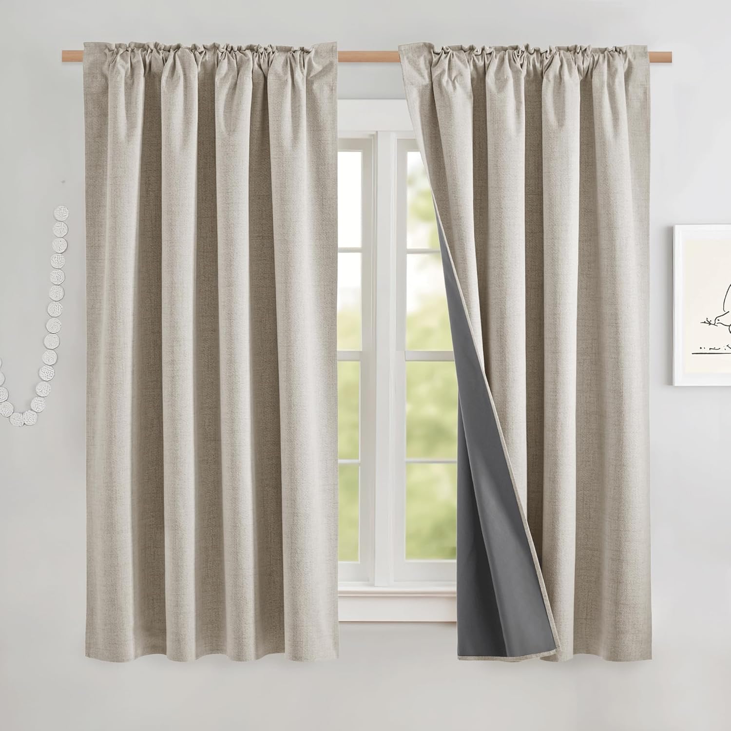 NICETOWN Natural Short Blackout Curtains for Kitchen 63in Length