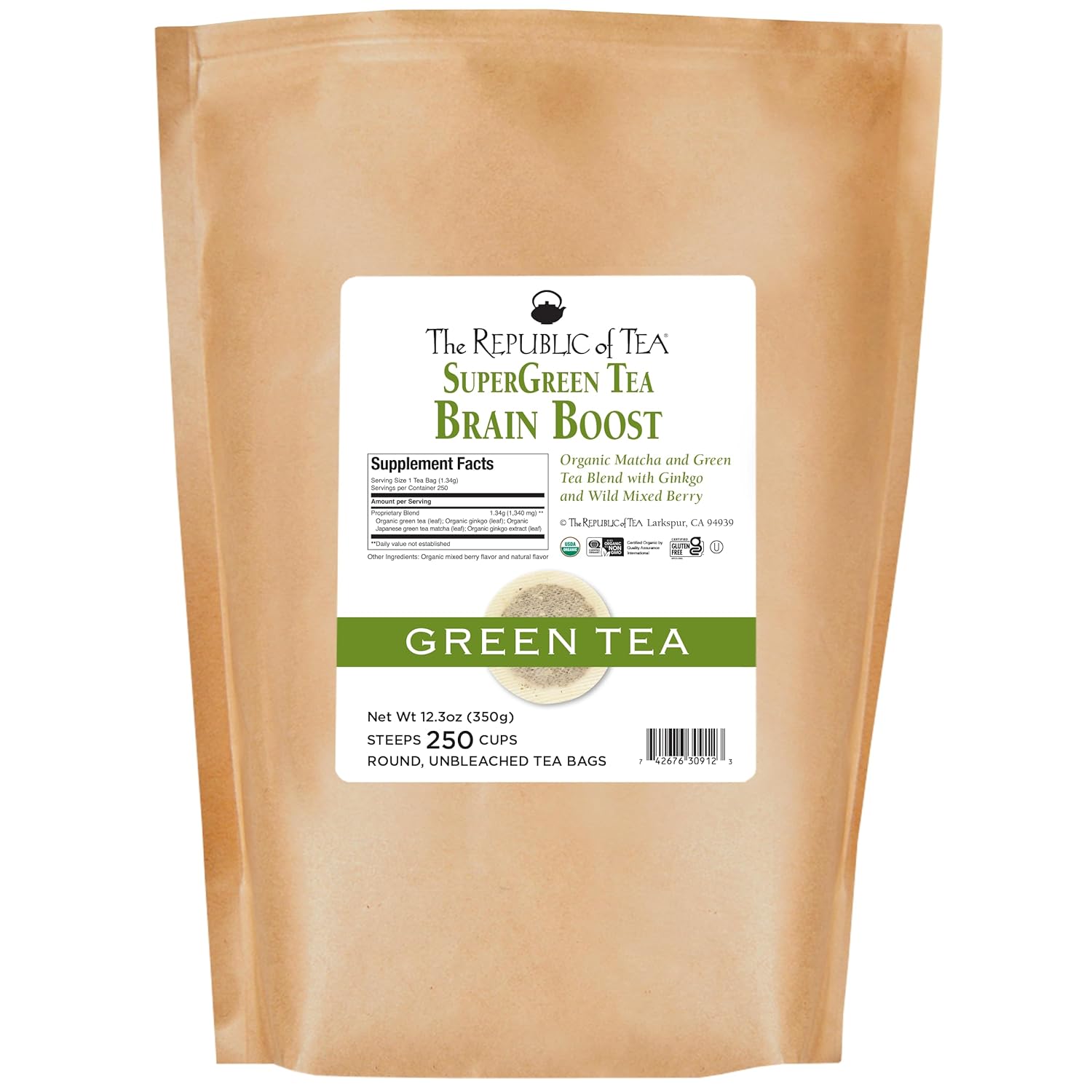 Brain Boost Supergreen Tea with Ginkgo Biloba and Matcha Blend