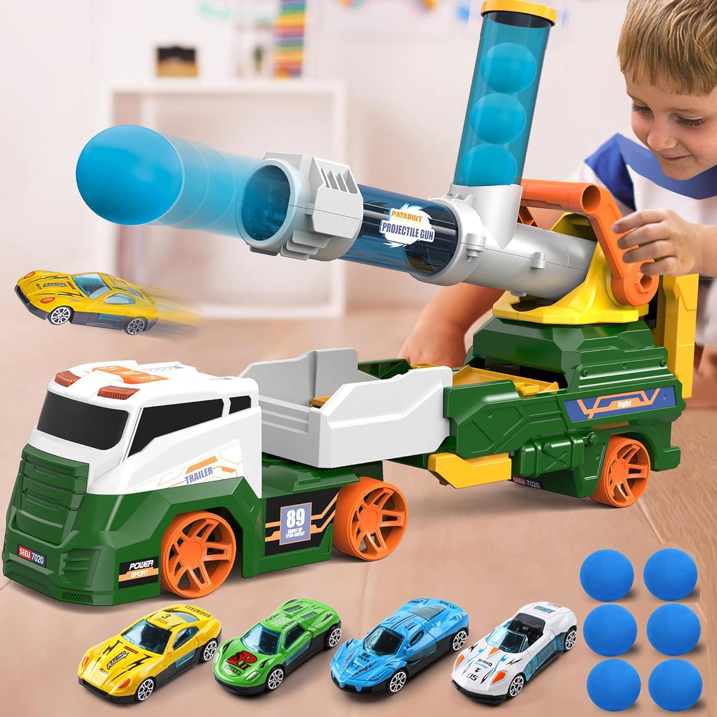 Dwi Dowellin Truck Toys for Kids with Racing Cars & Balls