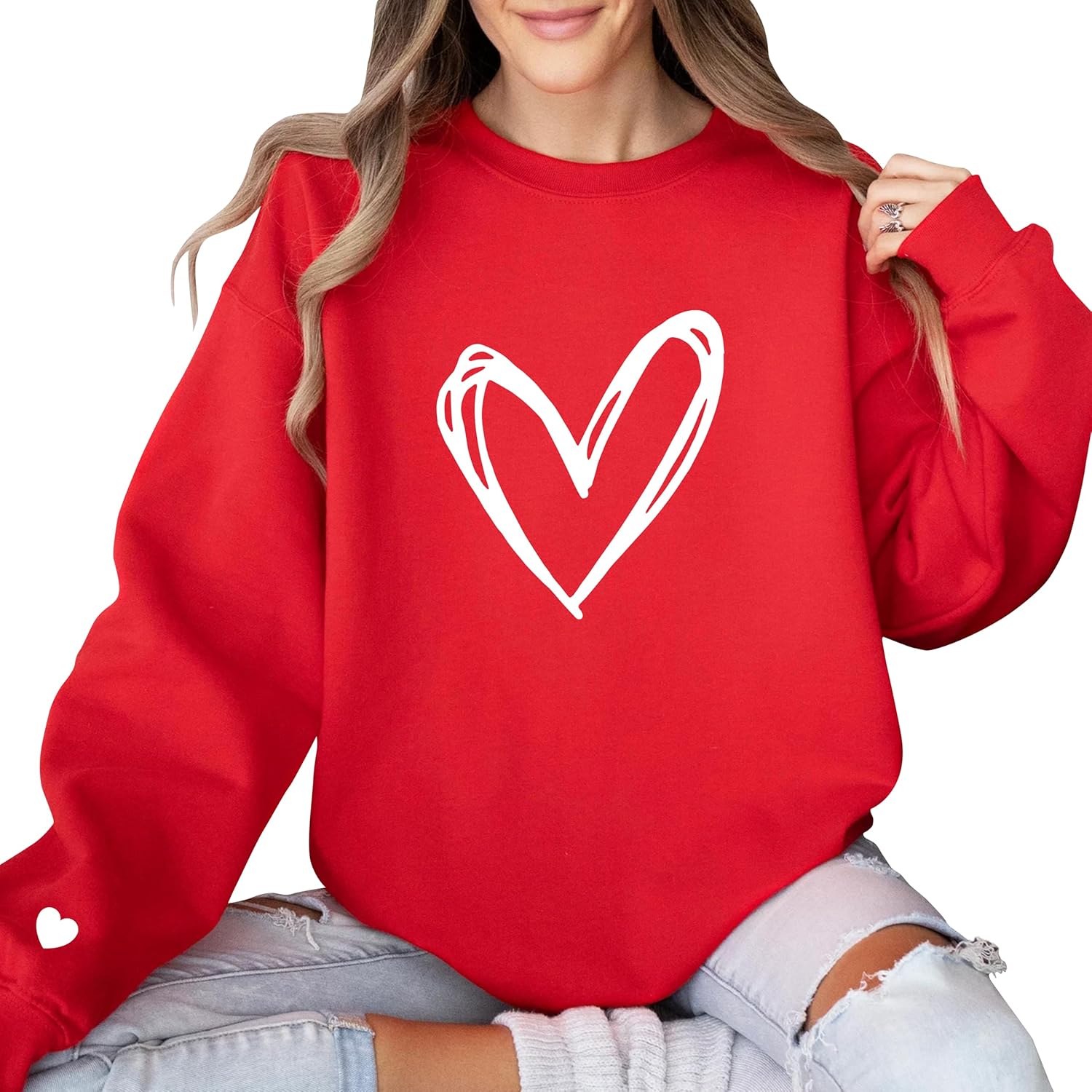 Red Love Heart Graphic Valentine Sweater - NICHEBEE
