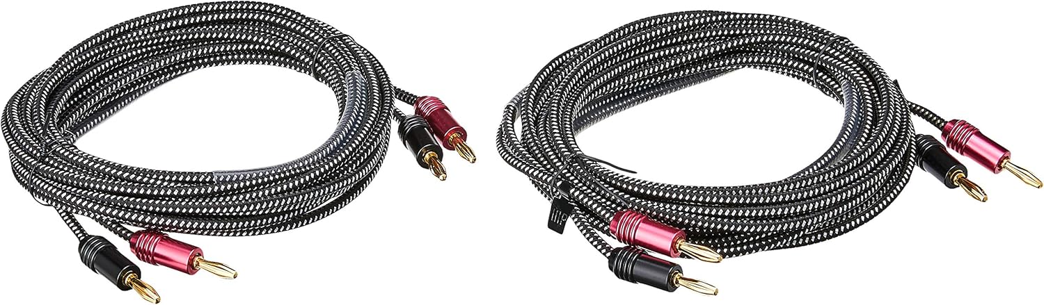 Premium Braided Speaker Wire 14AWG with Gold Plated Connectors