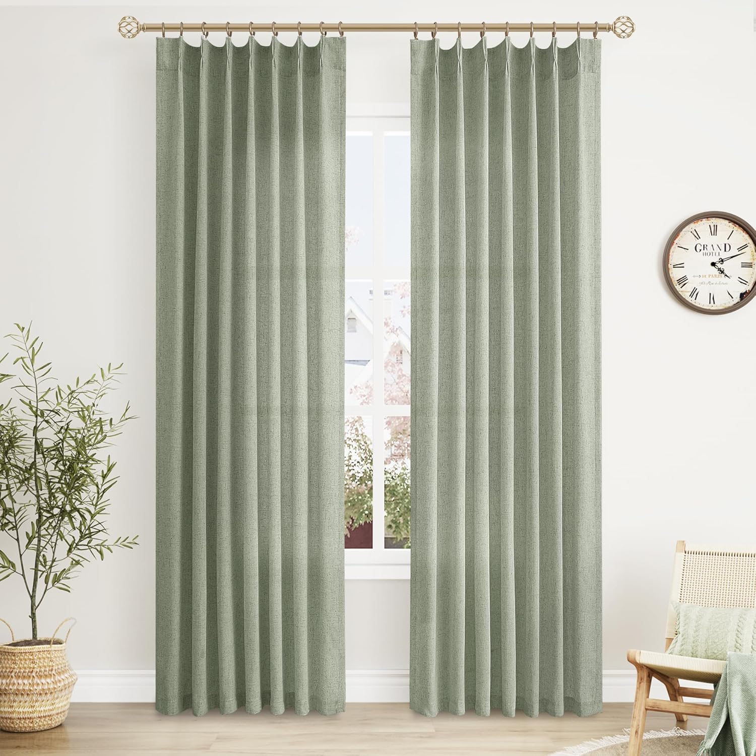 Sage Green Pinch Pleated Linen Curtains for Elegant Spaces