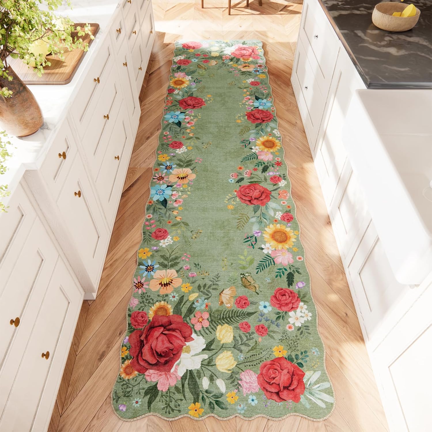 Floral Hallway Runner Rug 2ft 6in'x10ft for Vintage Decor