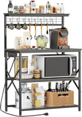 Kitchen Bakers Rack with 31.5 in Desktop and Power Outlets - Black Oak